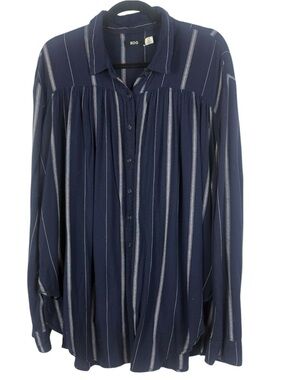 BDG Urban Outfitters Navy Blue Striped Oversized Gathered Button-Down Shirt